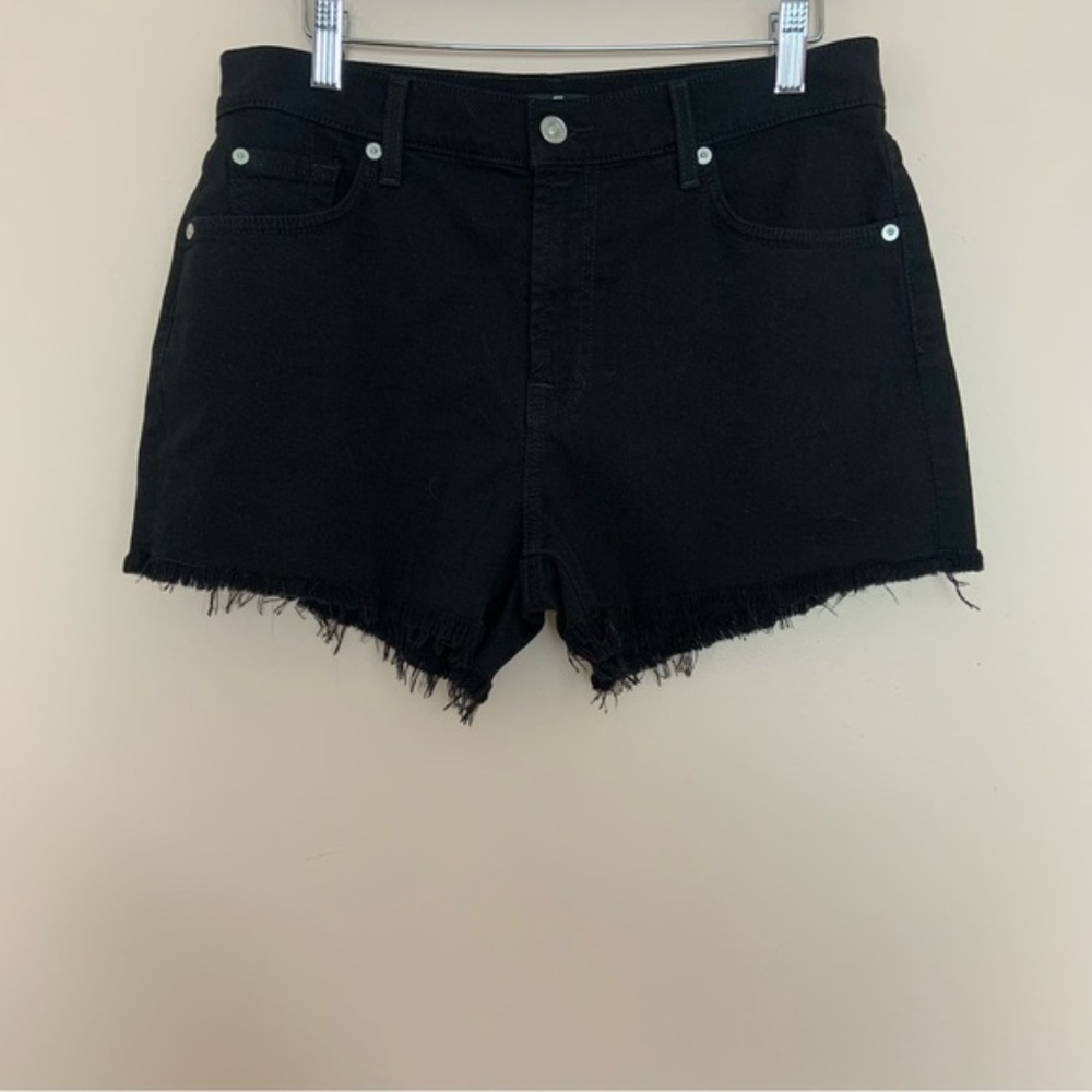 NWT New 7 For All Mankind Black High Rise Cut Off Denim Jean Shorts Size 30 - Picture 2 of 5